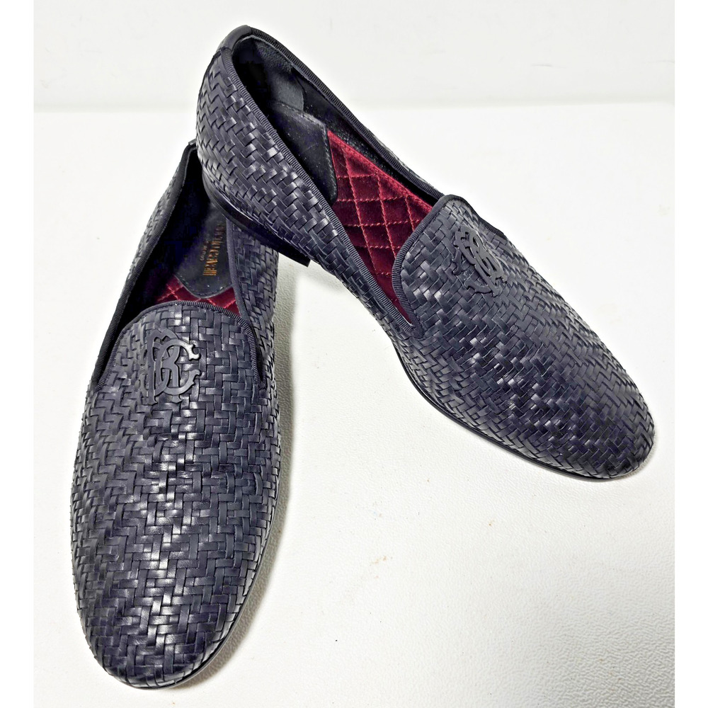 Roberto Cavalli Men's Night Woven Leather Loafers Black Size 39 EU/ 6 US.